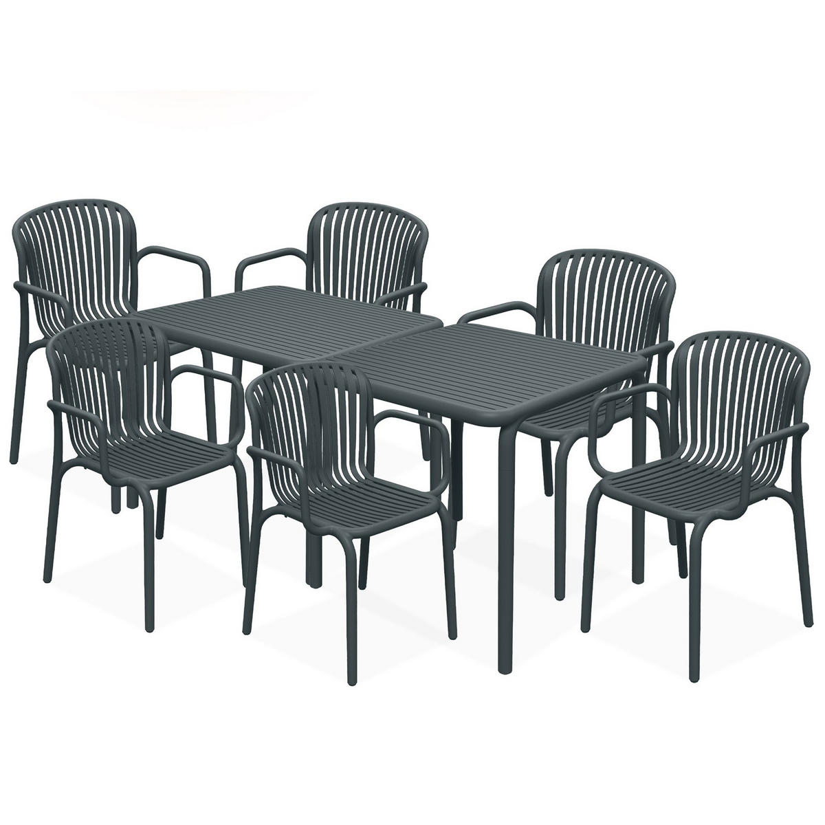 GARTEN ESSGRUPPE FICCARI, Gartenmöbel-Set 8-tlg, Anthrazit - Anthrazit, Kunststoff - KONSIMO®