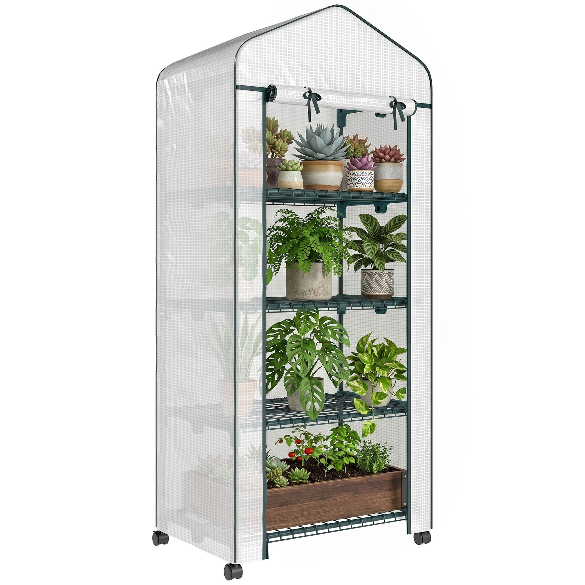 MINI-GEWÄCHSCHAUS DE-05712 Mit 4 Regalfächern, wetterfest Weiß - Weiß, Kunststoff/Metall (50/165/69cm) - ComfortXL