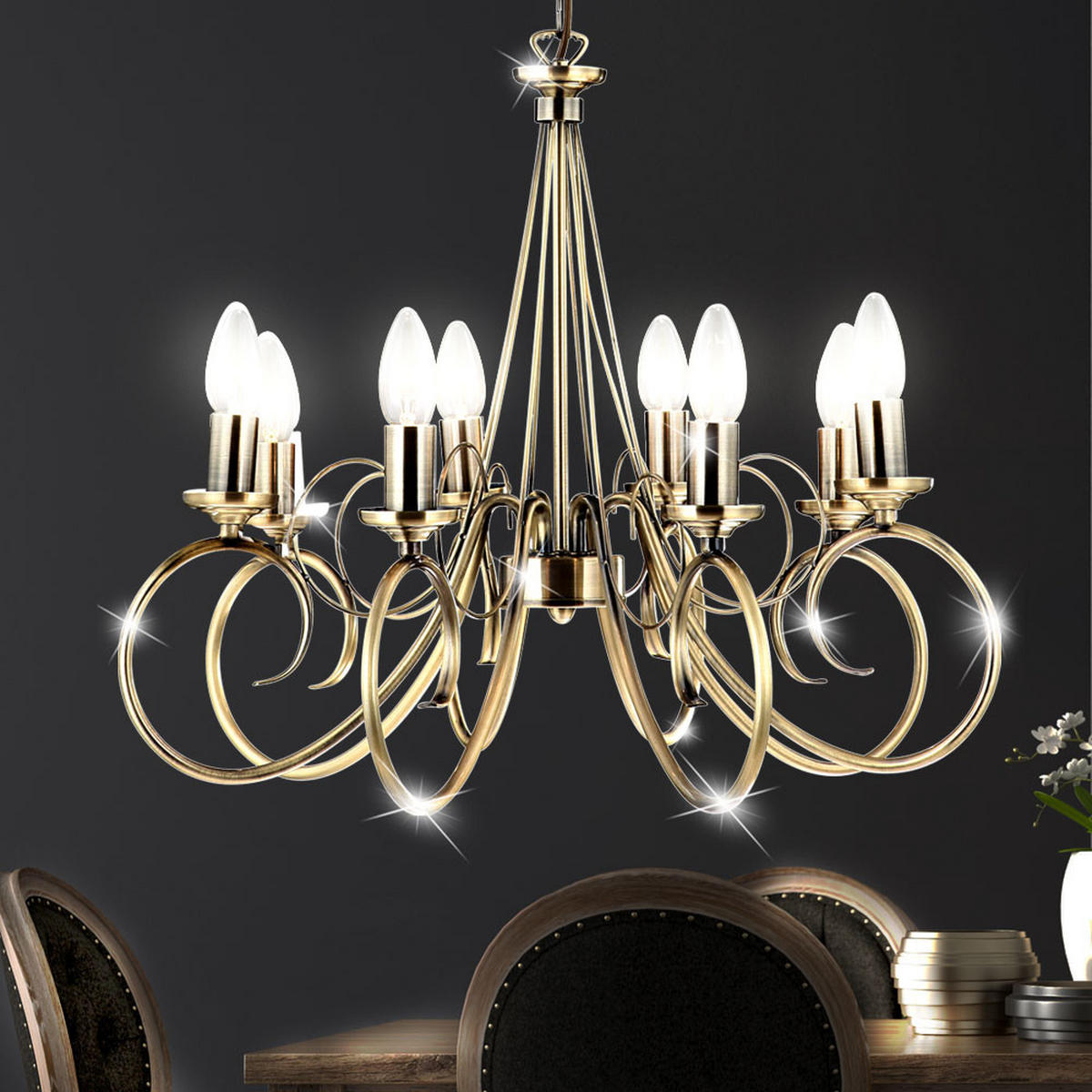 KRONLEUCHTER Altmessing Messing 8-flammig - Messingfarben, Metall (55/55/135cm) - Globo Lighting