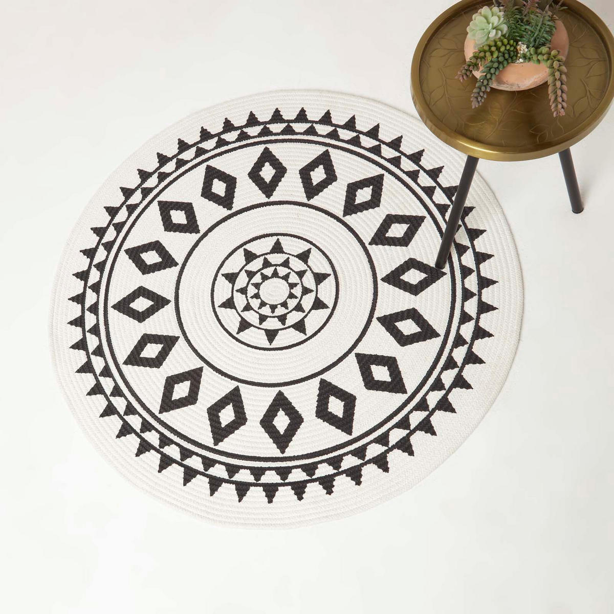 TEPPICH Lia geflochten mit Mandala-Muster rund 90 cm - Schwarz, Textil (90/90cm) - Homescapes