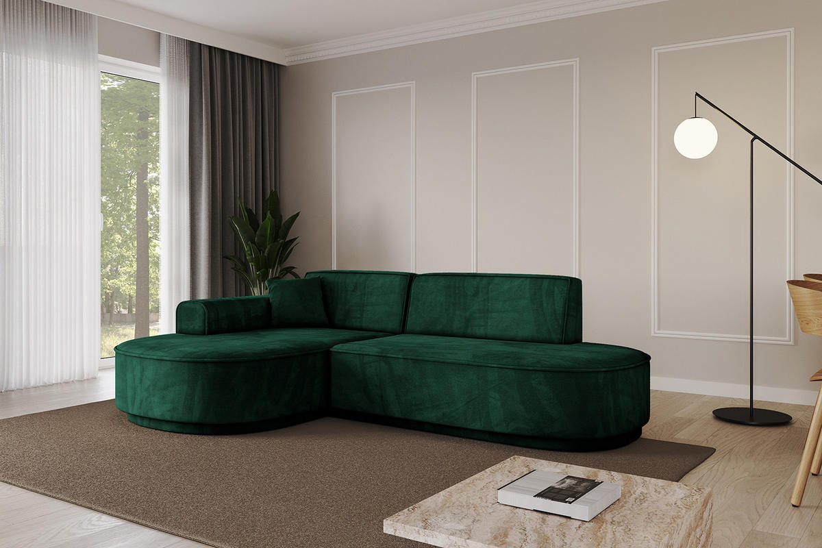 ECKSOFA Ottomane Links MARI-L1-v3 - 243x171x83 cm Grün Velours - Schwarz/Grün, Holzwerkstoff/Kunststoff (243/171cm) - ALTDECOR