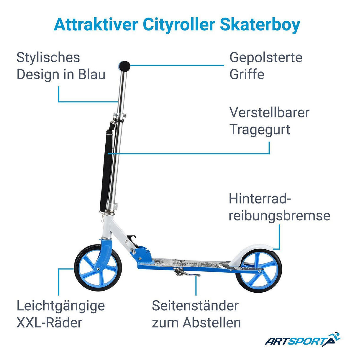 SCOOTER / Cityroller Graffity Grau - Grau, Metall (88/27/106cm) - Artsport