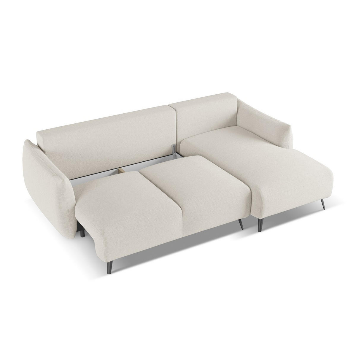 ECKSOFA mit Schlaffunktion Chenille Stoff Grau - Silberfarben/Schwarz, Textil/Metall (242/162cm) - LaMiaSofa
