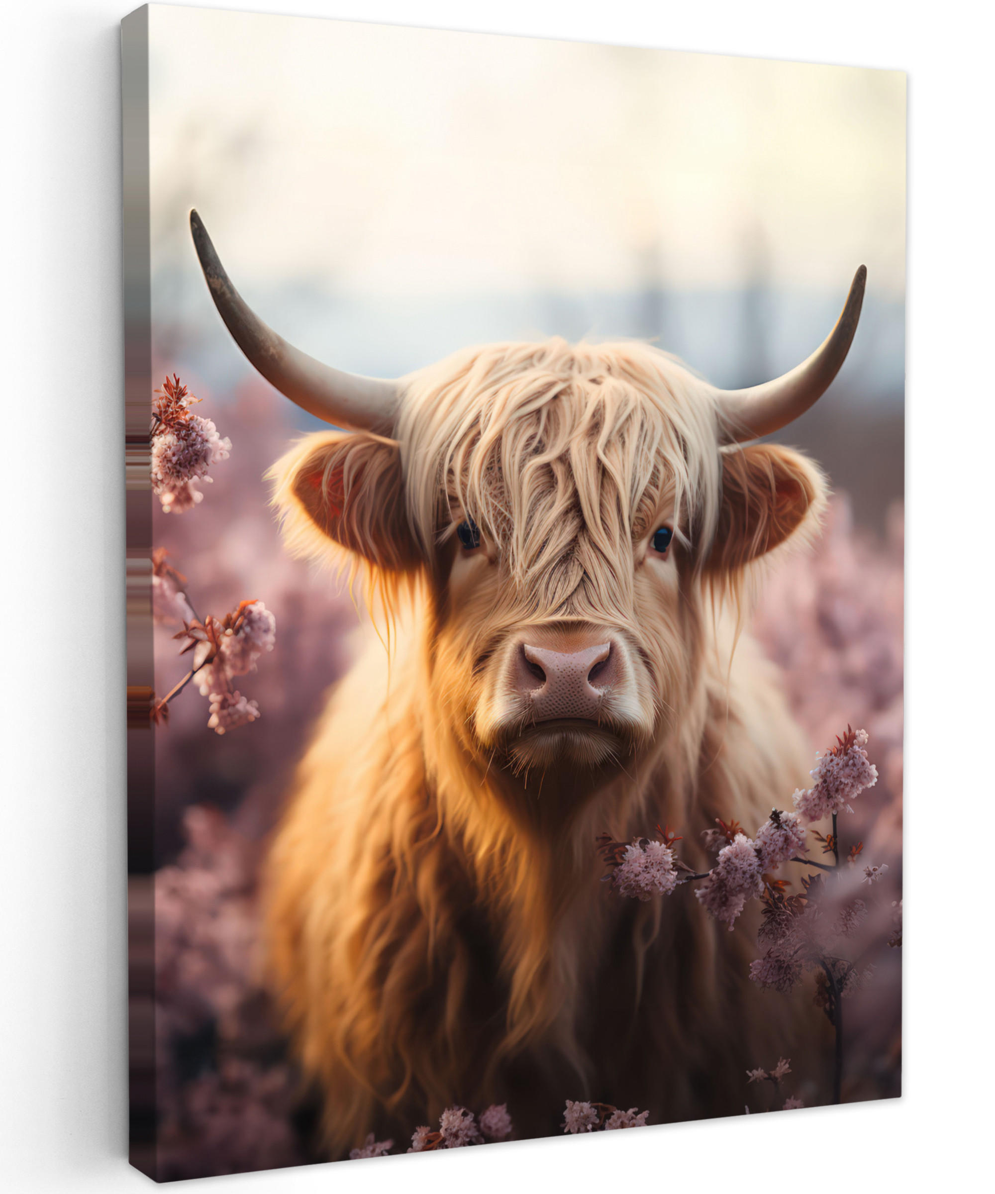MuchoWow OBRAZ NA PLÁTNĚ Skotský horal - Jaro - Vysočina 60x80 cm