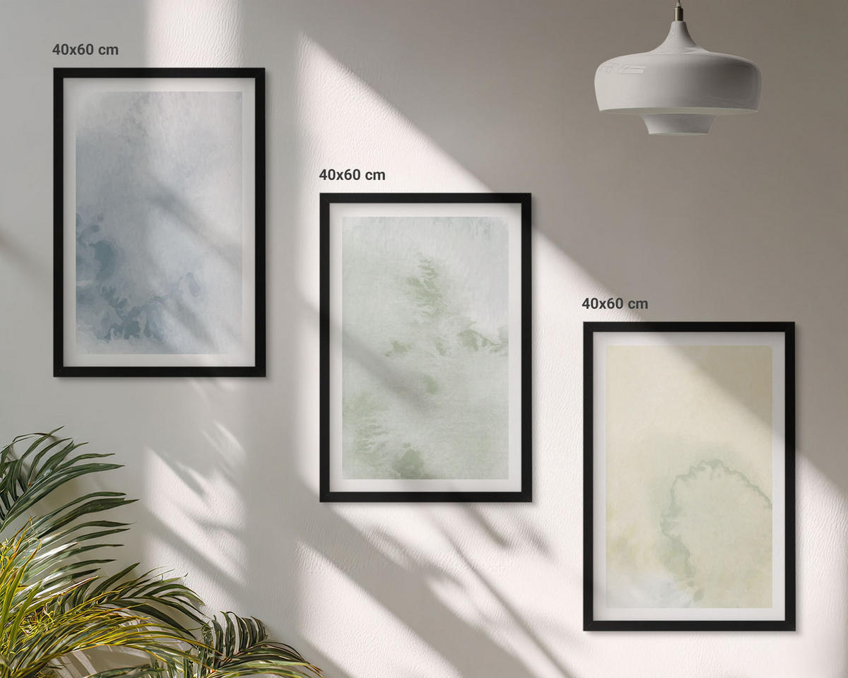 BILDER SET 3er Set - 40x60 cm Schwarzer Rahmen - Pastellfarben auf Leinwand - Schwarz, Kunststoff (40/60cm) - TULUP