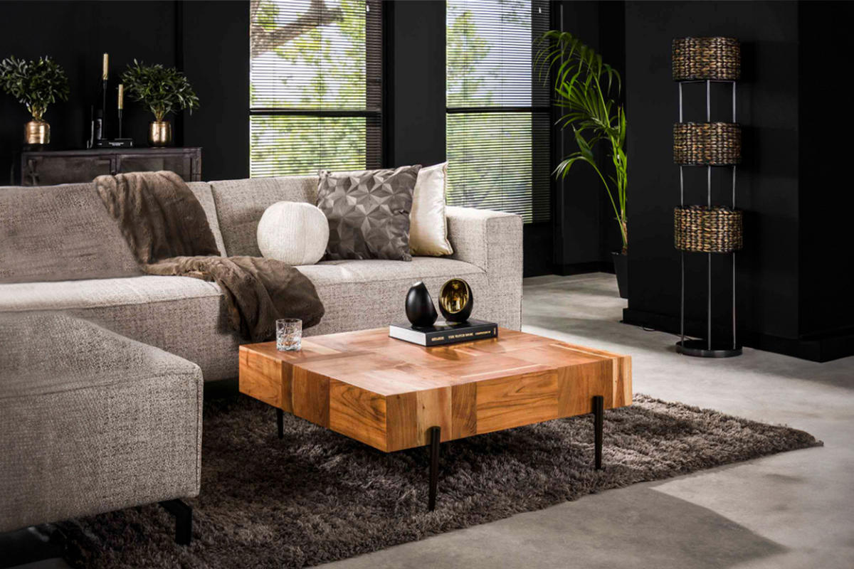 COUCHTISCH RICE Braun Akazie - Schwarz/Braun, Holz/Metall (90/90/35cm) - KAWOLA