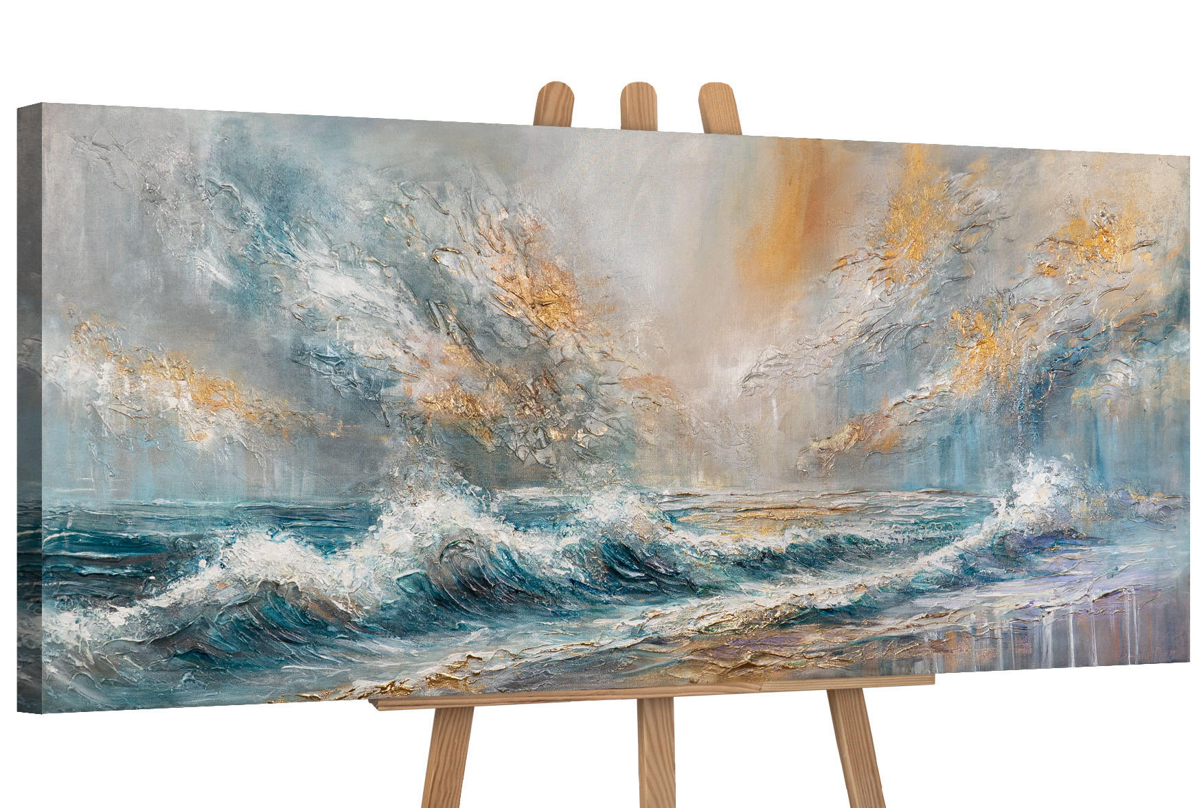 GEMÄLDE Sonnenaufgang am Meer auf Keilrahmen 115x50 cm - Multicolor, Holz (115/50cm) - YS-art gallery