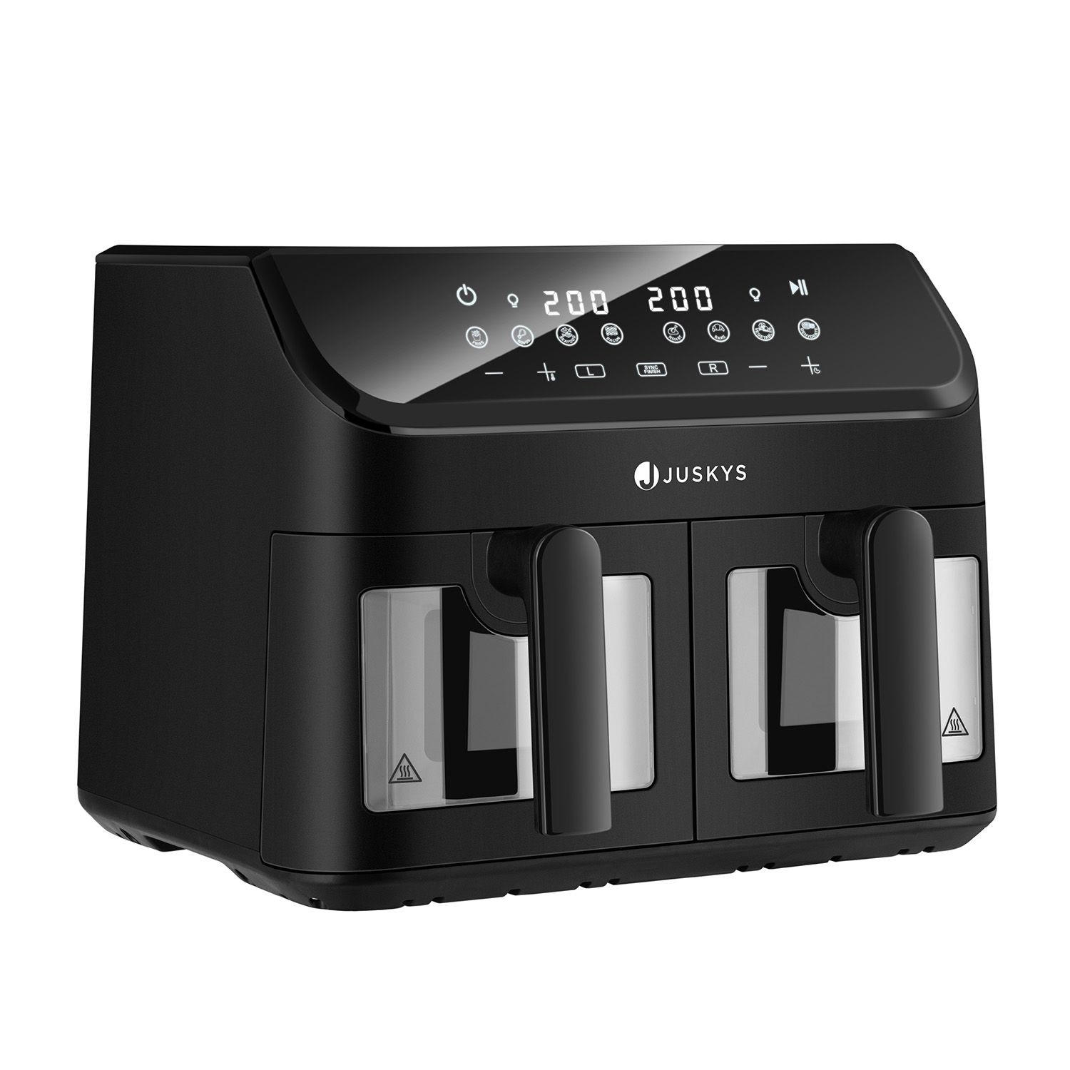 HEISSLUFTFRITTEUSE 9 L mit 2 Zonen - Schwarz, Kunststoff (41/39/30cm) - Juskys