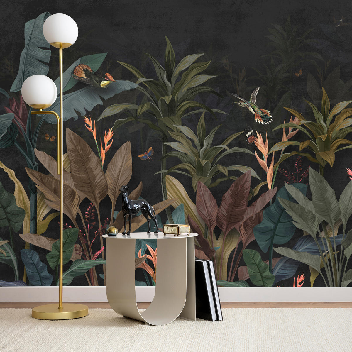 FOTOTAPETA Exotické Palmové Listy Tmavé Pozadie Hmyz Tropická 450 x 315 cm - oranžová/hnedá, papier (450/315cm) - Muralo