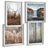 BILDER SET 4er Set - 50x50 cm & 40x60 cm Silberner Rahmen - Waldlandschaften der Wildnis - Silberfarben, Kunststoff (50/50cm) - TULUP