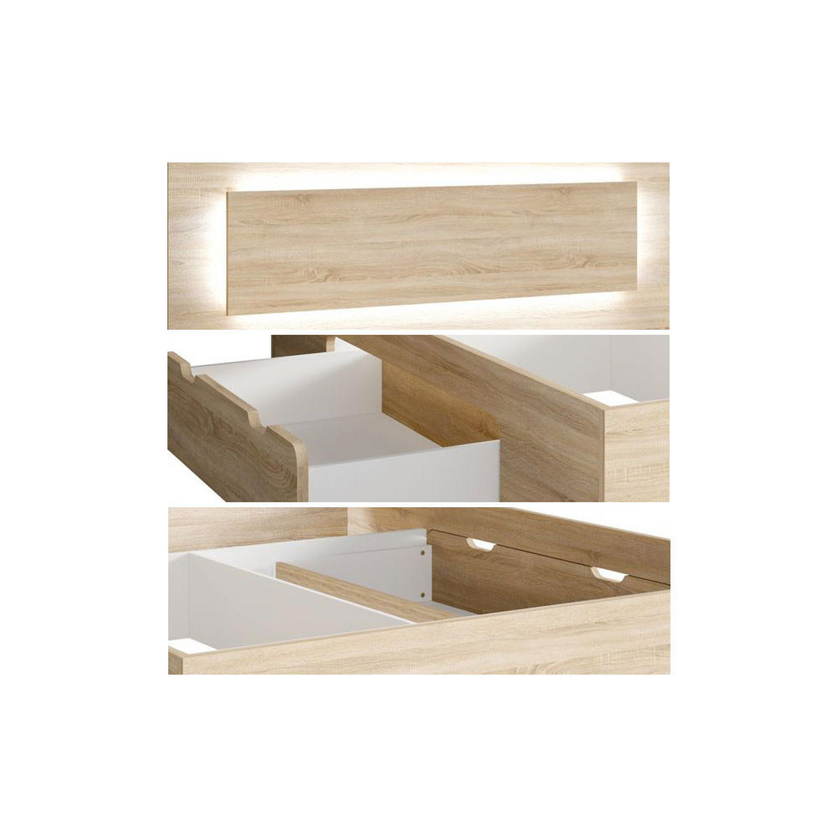 SCHLAFZIMMER-SET Fino mit Lattenrahmen sonoma eiche 3-teilig - Braun, Holz/Holzwerkstoff (160/200cm) - Feldmann-Wohnen