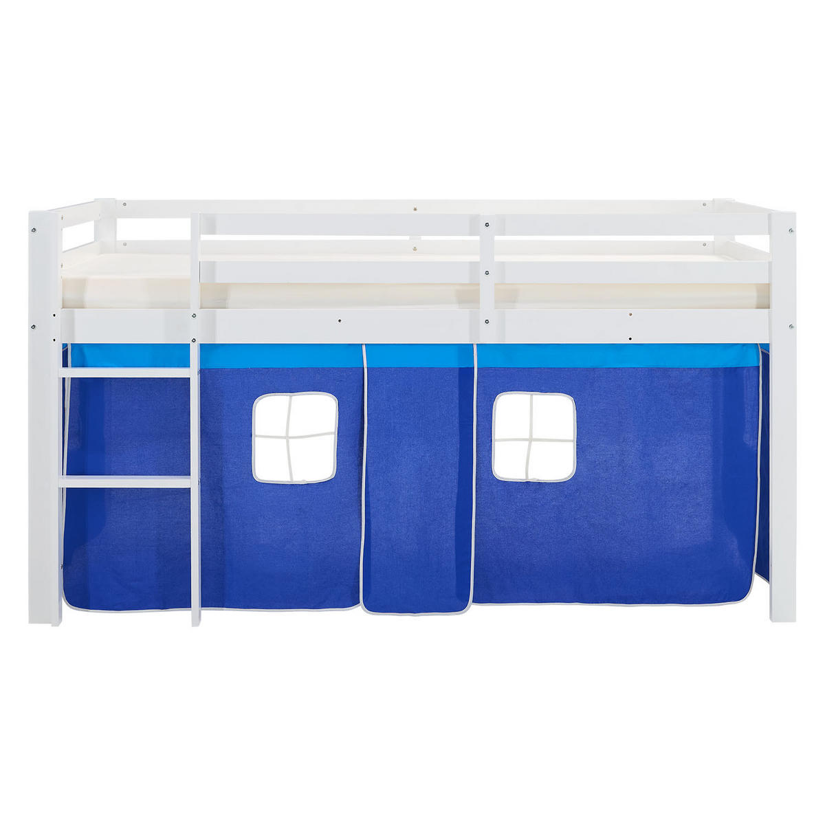 HOCHBETT blau 90/200 cm mit Lattenrost + Matratze - Blau/Weiß, Holz (90/200cm) - Homestyle4u