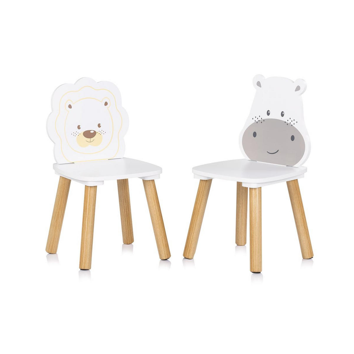 KINDERSITZGRUPPE Tiermotiv weiß grau 55 x 55 cm, Tischset, 2 Stühle, MDF, Massivholz, Tiermotive, Holz - Grau, Holzwerkstoff (55/45/55cm) - Chipolino