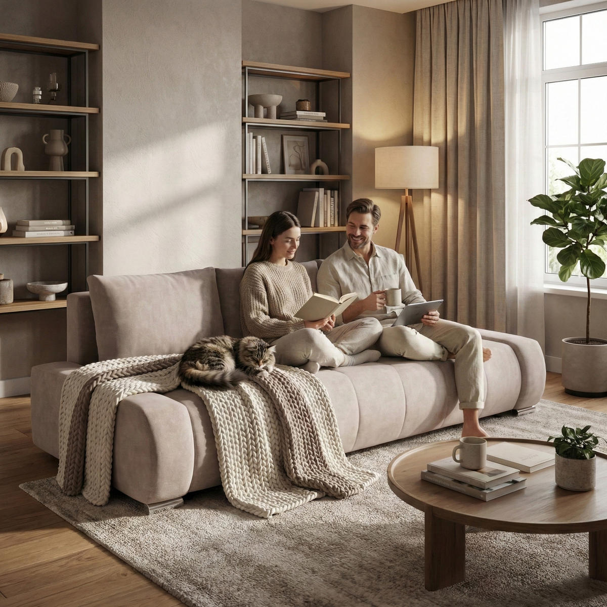 SCHLAFSOFA Draco 3-Sitzer, mit Bettkasten, Beige - Beige, Textil (240/85/110cm) - Beautysofa