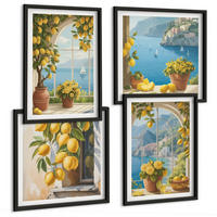 BILDER SET 4er Set - 50x50 cm & 40x60 cm Schwarzer Rahmen - Meereslandschaften, Zitronen, Fenster - Schwarz, Kunststoff (50/50cm) - TULUP