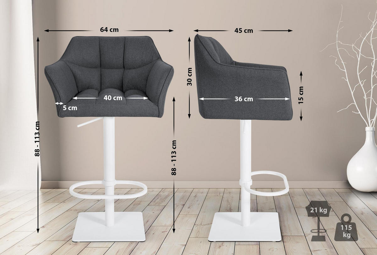 BARHOCKER Filz Grau - Weiß/Grau, Textil/Metall (64/88/45cm) - CLP