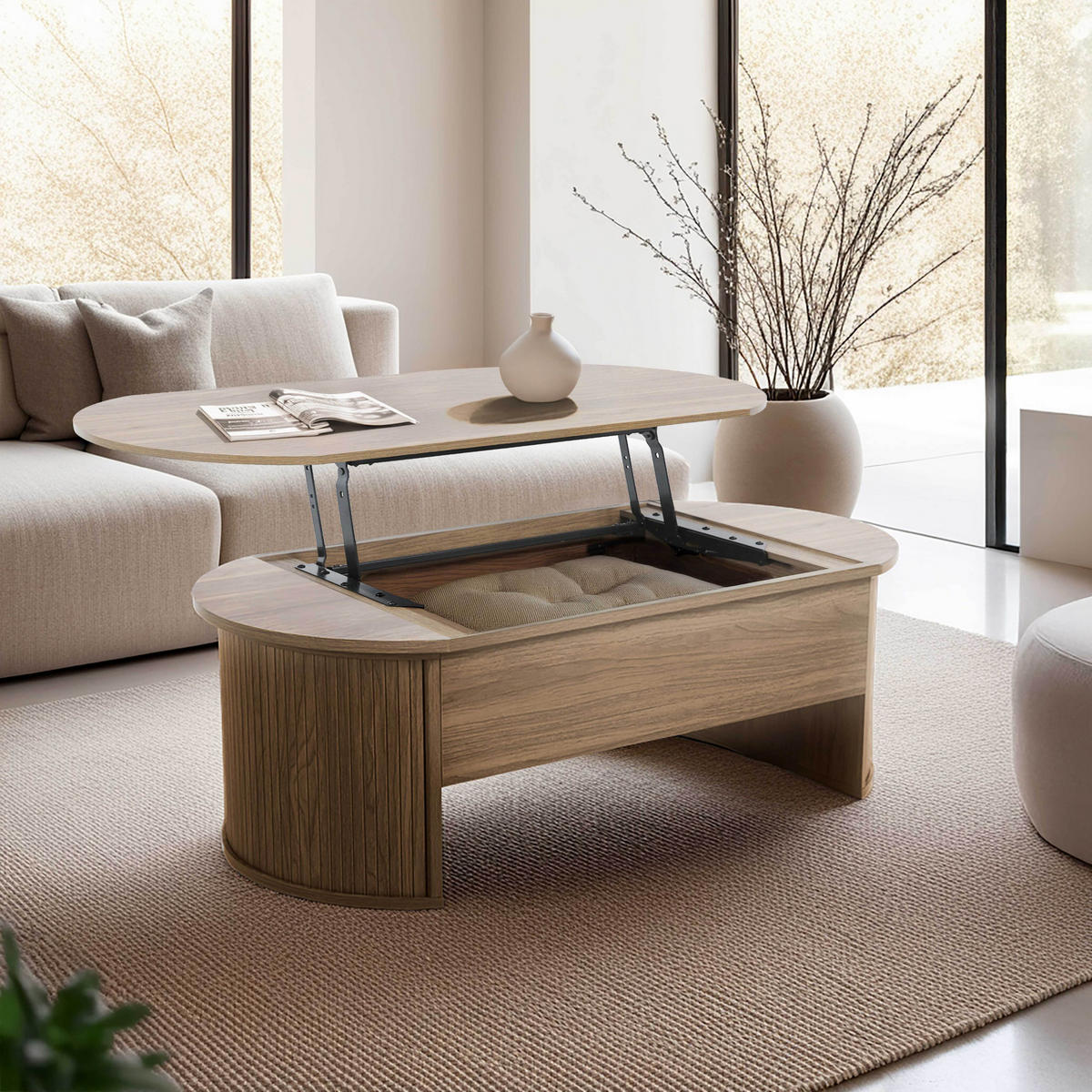 COUCHTISCH, helles Holzeffekt - Braun, Holz (120/60/41cm) - Oviala