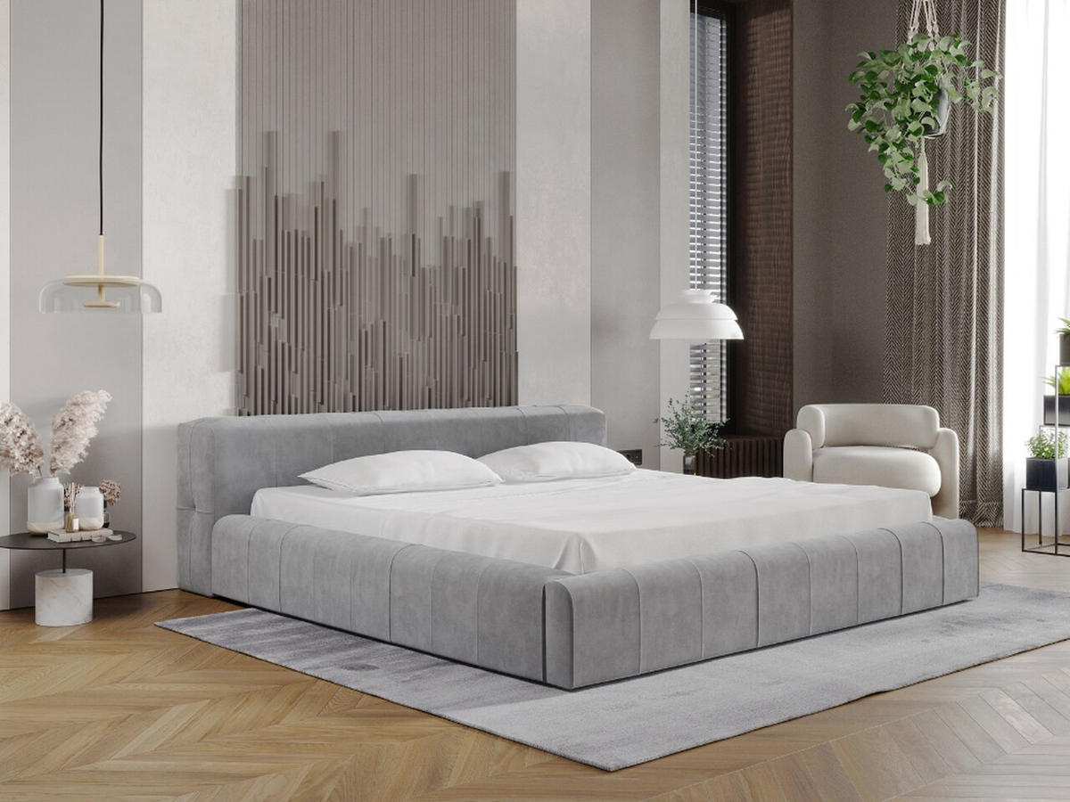 POLSTERBETT Lipari 160x200 Grau - Naturfarben/Grau, Holz/Textil (160/200cm) - Graingold