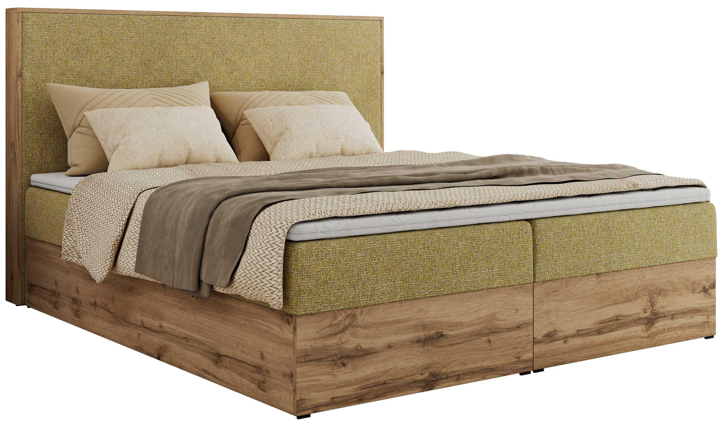 BOXBETT WOOD CLASSIC 140/200 - Gelb Strukture - H4 - Gelb, Textil (140/200cm) - MKS