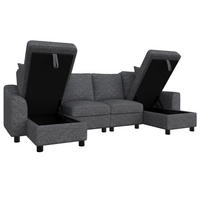 WOHNLANDSCHAFT mit Chenillebezug, Stauraum-Chaiselongue und 2 Kissen in Grau - Grau, Textil (137/84/280cm) - EVRYAE