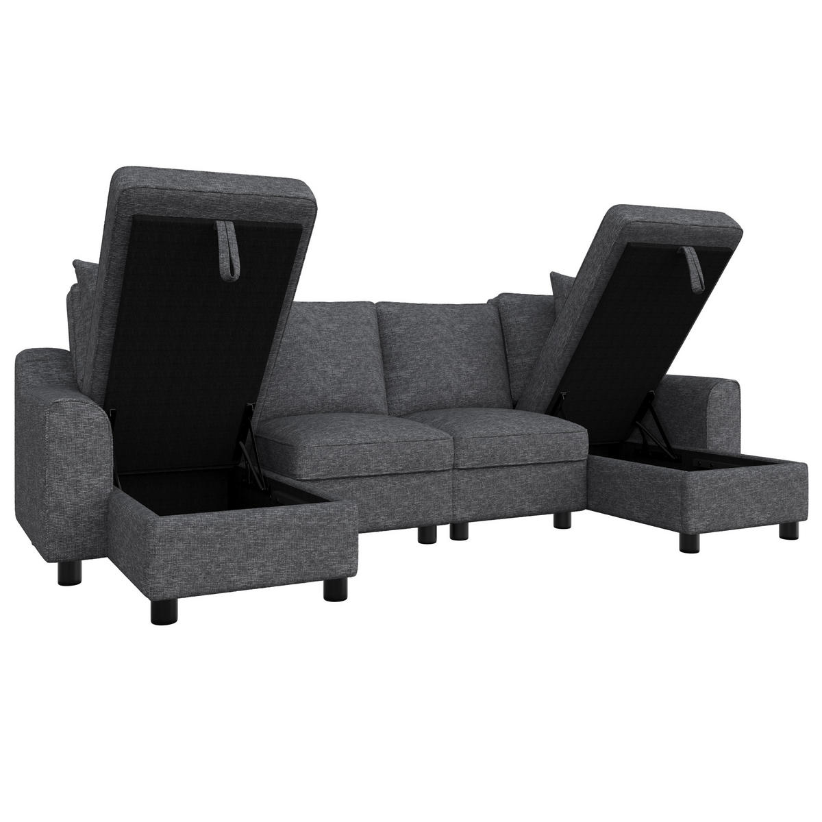 WOHNLANDSCHAFT 280/137/84 cm Grau mit 2 Chaiselongues als Ecksofa und aufklappbarem Stauraum - Grau, Textil (137/84/280cm) - Oxeza