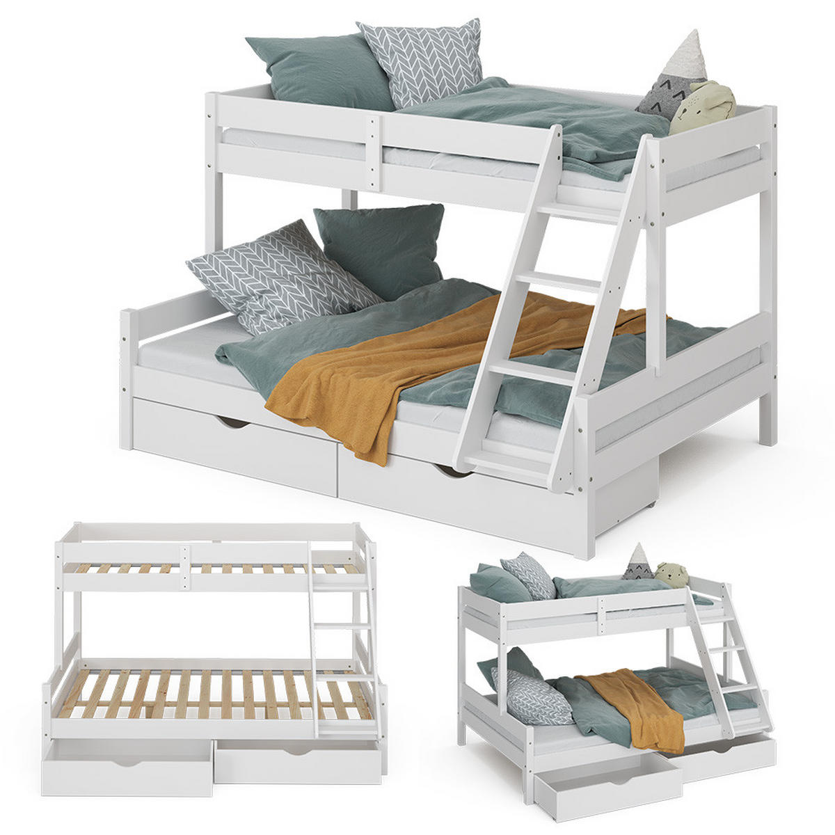 ETAGENBETT Everest Weiß 140x200/90x200 cm mit Schubladen - Weiß, Holz (140/200cm) - VitaliSpa
