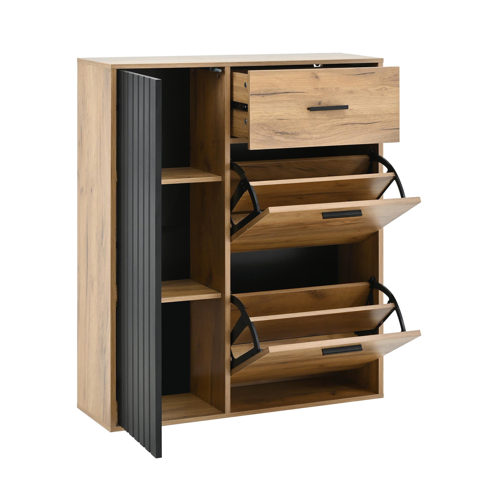 SCHUHSCHRANK Modern verstellbar Schwarz Natur 80x24x95.5cm - Multicolor, Holzwerkstoff (24/95.5/80cm) - FLIEKS