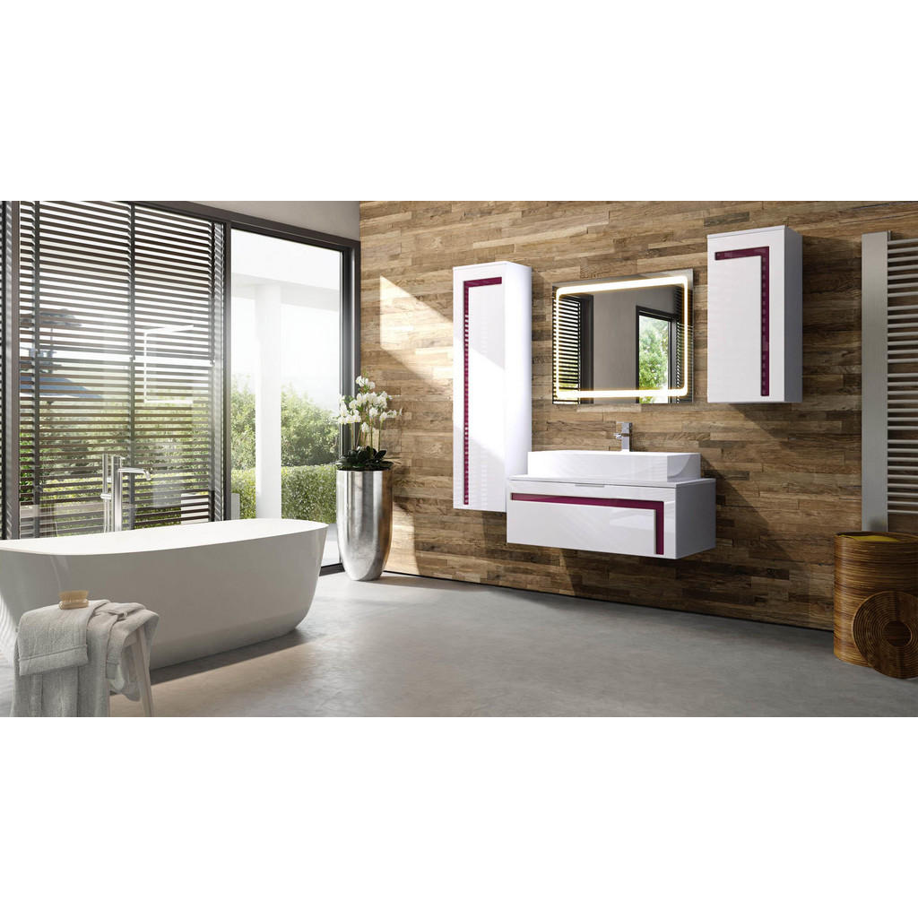 Thumbnail - Vladon Waschbeckenunterschrank, Brombeere, Holzwerkstoff, 96x36x51 cm, Badezimmer, Badezimmerschränke, Waschbeckenunters...