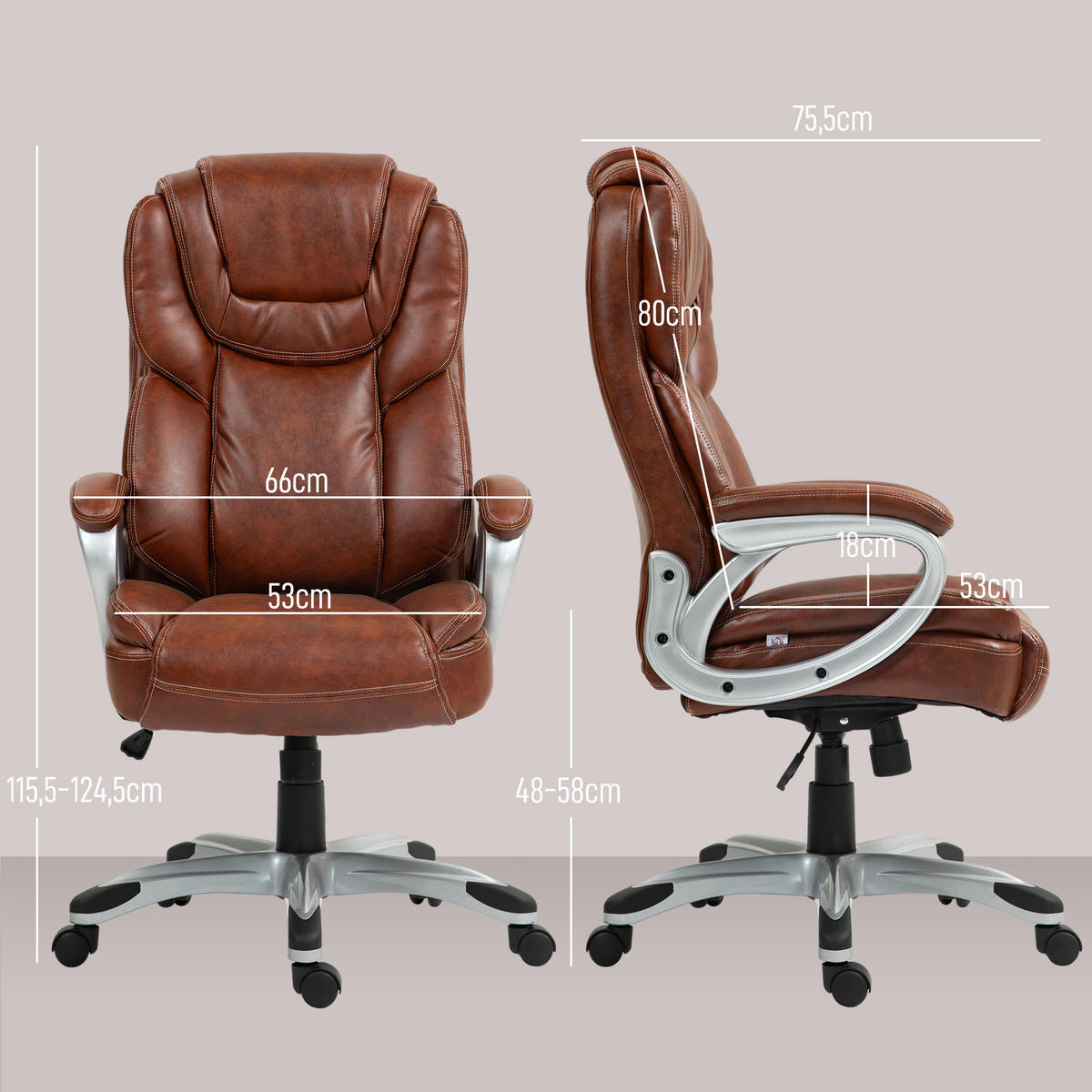 CHEFSESSEL DE-11707 mit Wippfunktion & 360° drehbar Braun - Braun, Metall (75.5/124.5/66cm) - ComfortXL
