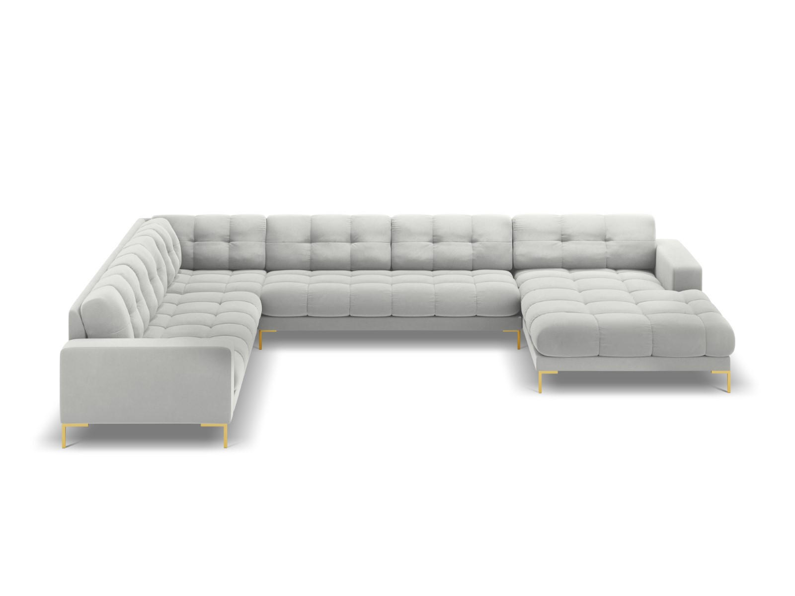 PANORAMASOFA links Mamaia aus Samt silber 7 Sitzplätze - Silberfarben, Textil (256/75/327cm) - Micadoni