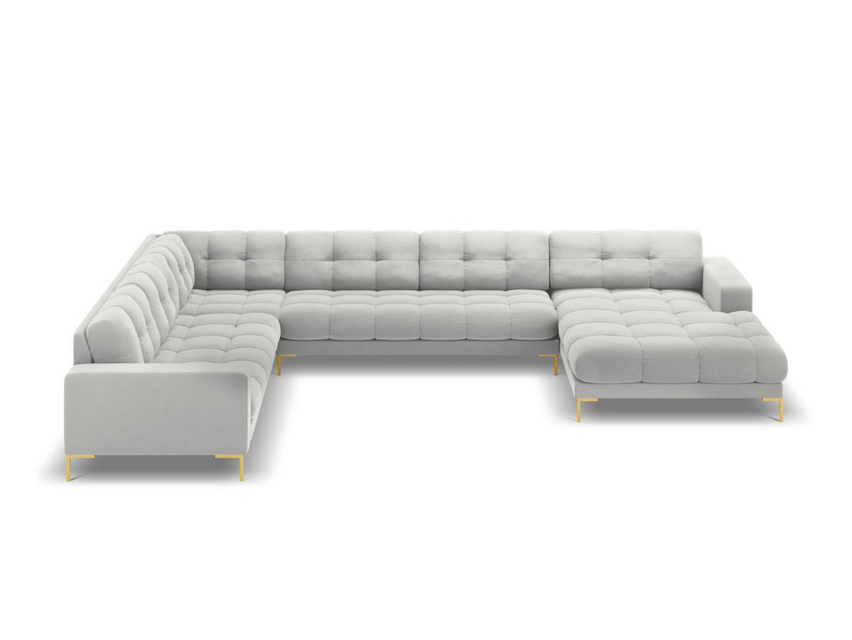 PANORAMASOFA links Mamaia aus Samt silber 7 Sitzplätze - Silberfarben, Textil (256/75/327cm) - Micadoni
