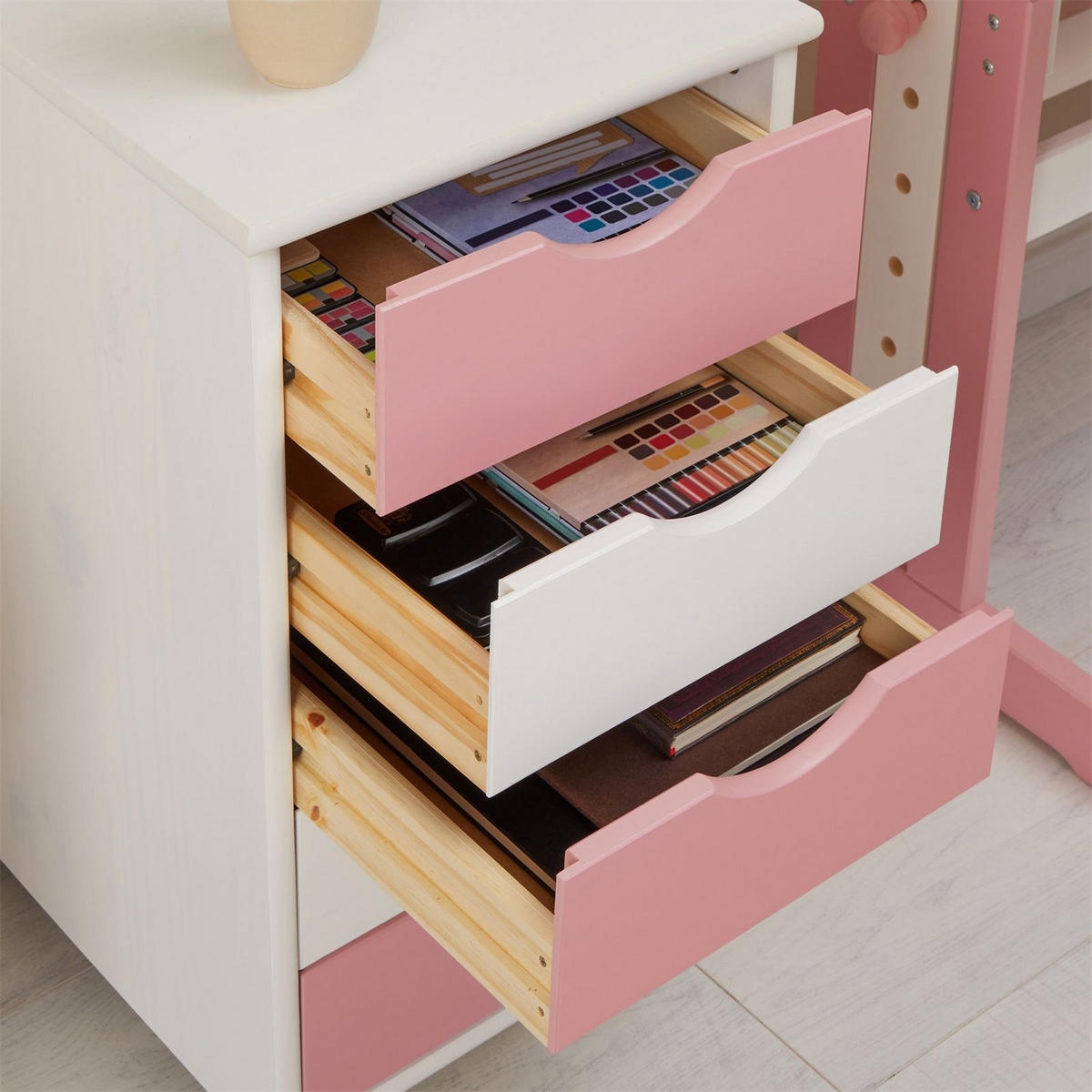 ROLLCONTAINER LAGOS - Weiß/Rosa, Holz (35/65/40cm) - IDIMEX