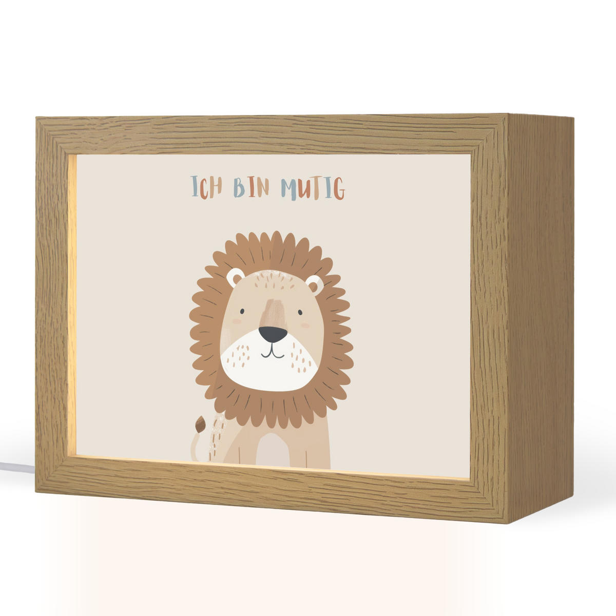 NACHTTISCHLAMPE Löwe - Beige - Tier - Mutig - Zitat 20x15 cm - Beige, Holzwerkstoff (8/20/15cm)