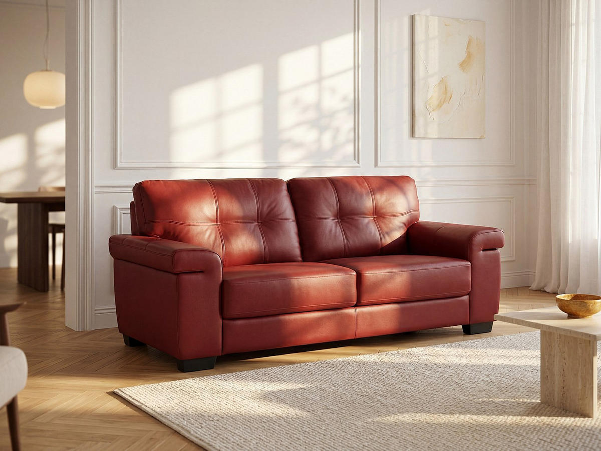 SOFA - 3 Personen - leder - rot Hazel - Rot, Leder (207/89/93cm) - Vente-Unique