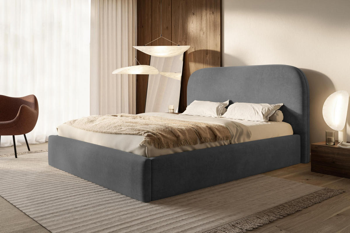 BETT 90x200 - Polsterbett mit Bettkasten und Metallrahmen - Modern Betten - Weicher Jasminstoff - Kollektion Verona - Dunkelgrau - Dunkelgrau, Holz/Textil (90/200cm) - Alpi-Möbel