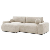 ECKSOFA Puffy mit Schlaffunktion und Bettkasten - besonders weich und puffig aus Beige Chenille-Stoff - Ottomane links - Beige/Creme, Holz/Kunststoff (138/266cm) - S-Style Möbel
