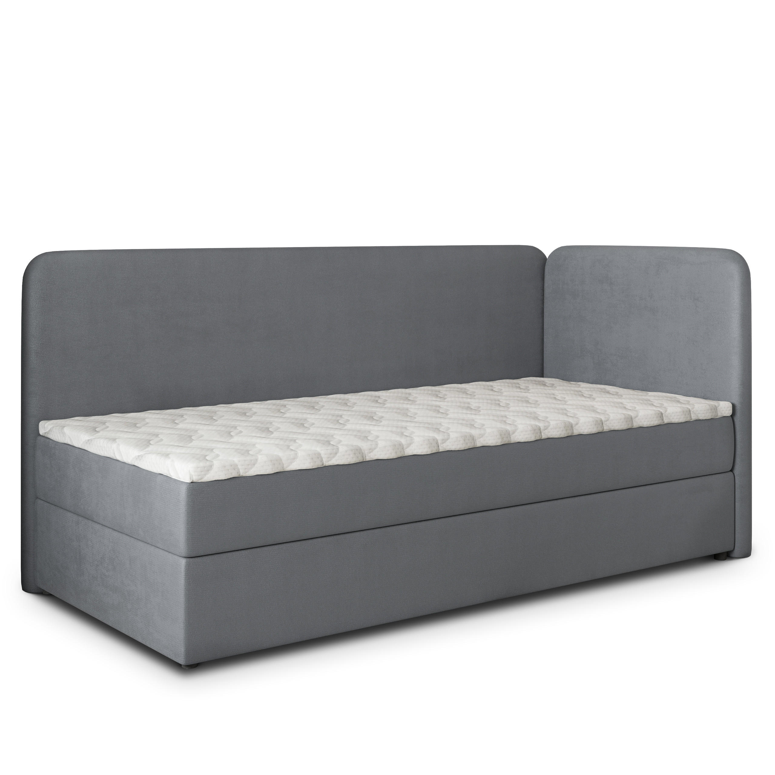 BOXBETT GINA 100x200 cm mit Matratze und Topper, H2+H3 - Grau - Grau, Holz (100/200cm) - MASSENO