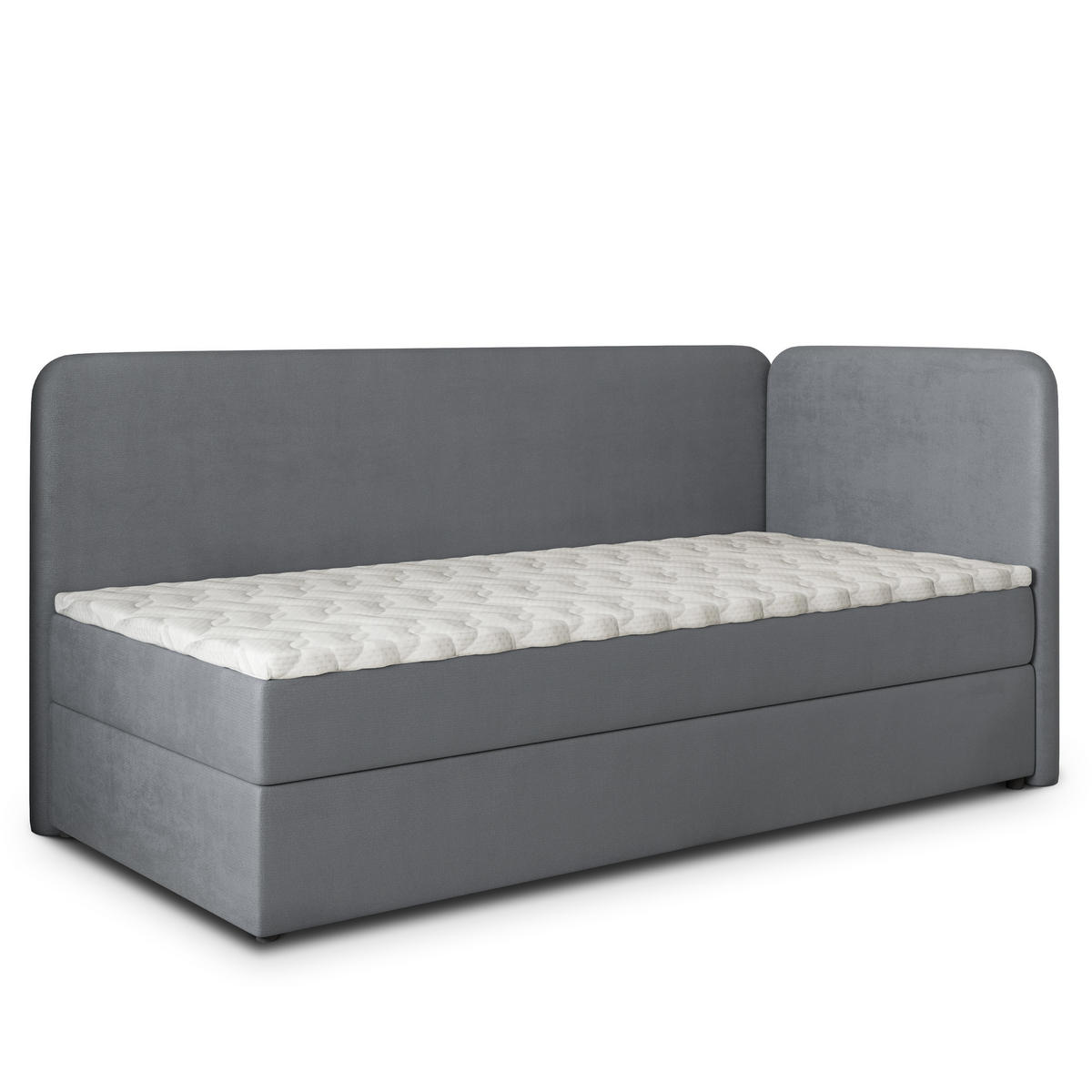BOXBETT GINA 100x200 cm mit Matratze und Topper, H2+H3 - Grau - Grau, Holz (100/200cm) - MASSENO