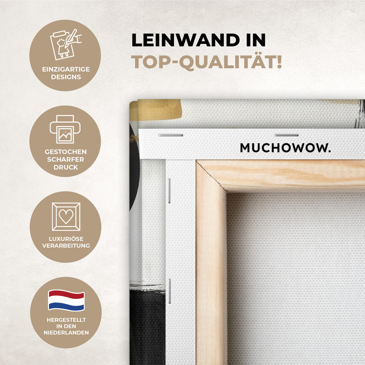 LEINWANDBILD Gold - Rechtecke - Kreise - Abstrakt Deko Schlafzimmer 30x20 cm - Weiß, Textil (30/20cm) - MuchoWow