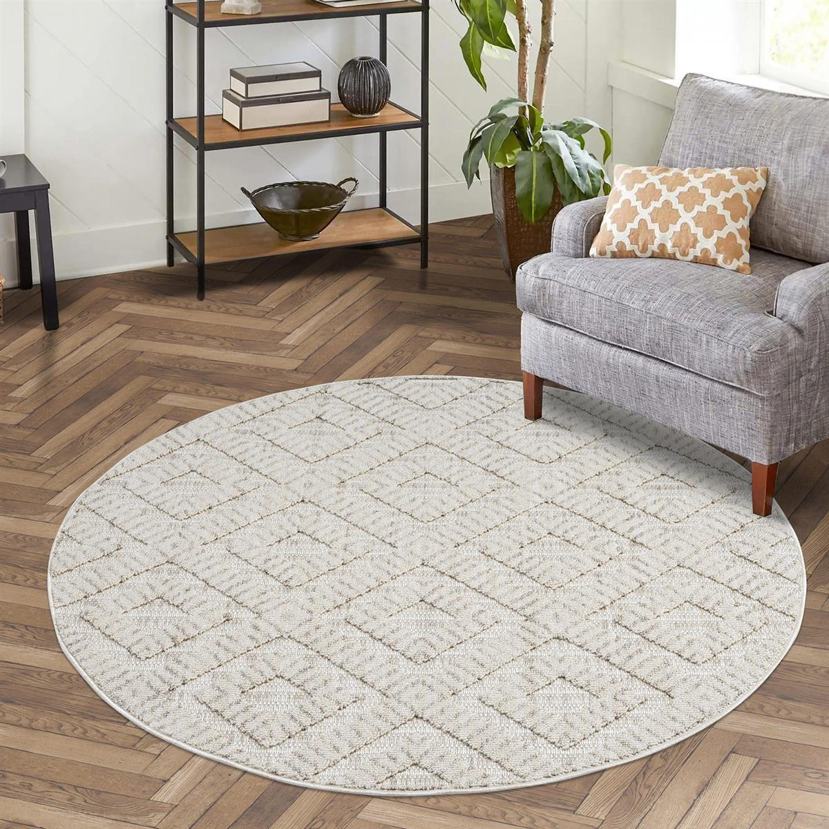 KURZFLOR-TEPPICH Clasico 8927 Creme 200 cm Rund - Creme, Textil (200/200cm) - carpet city