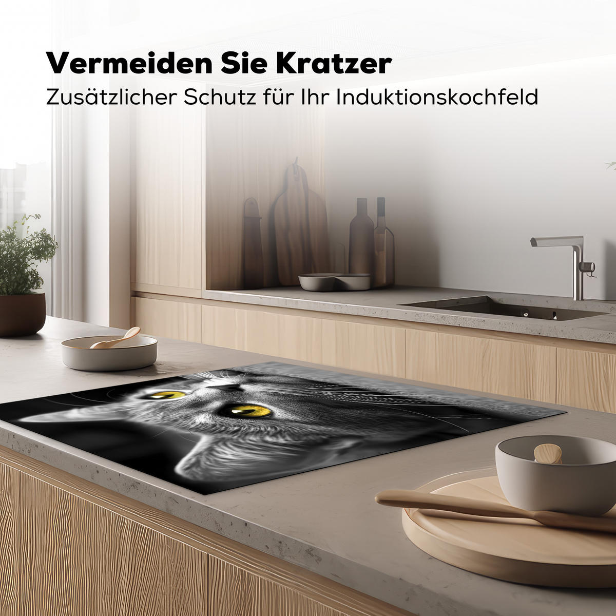 HERDABDECKPLATTE Katze - Grau - Tiere - Katze Induktionsmatte 78x78 cm - Grau, Kunststoff (78/78/0.2cm) - MuchoWow