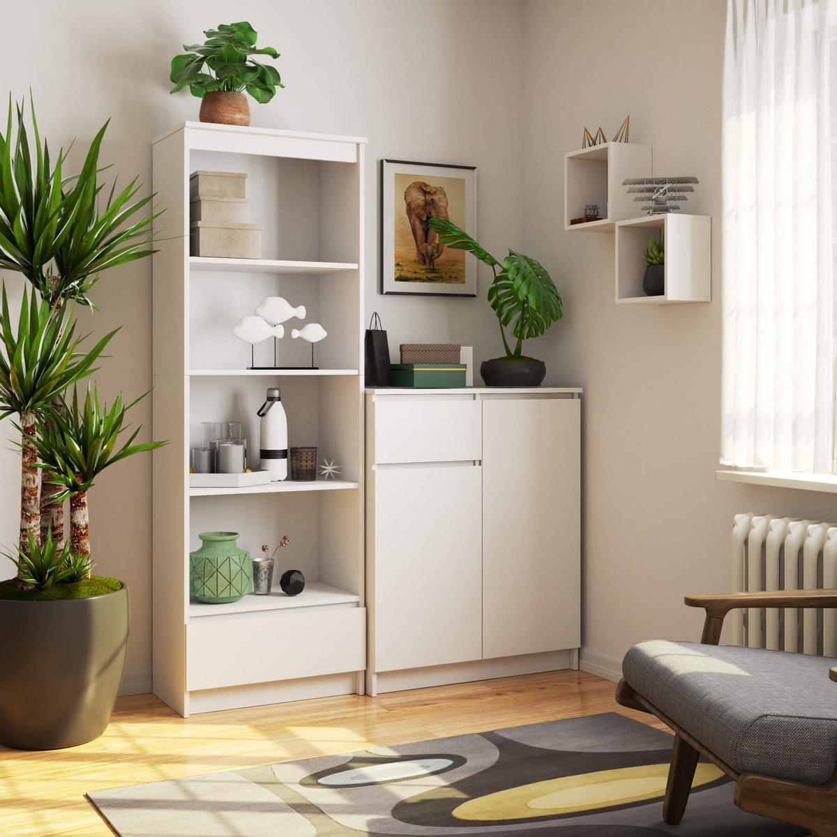 STANDREGAL Weiß 180/60/35 - Weiß, Holzwerkstoff (60/180/35cm) - RAUMHIRSCH FURNITURE