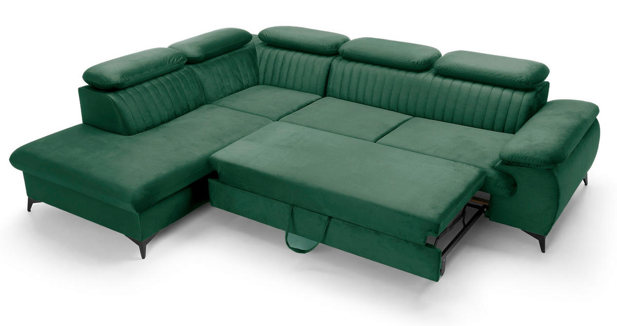 ECKSOFA 275 cm mit verstellbaren Kopfstützen Xanto L, Links, Grün - Grün, Holz (275/221cm) - Emporius