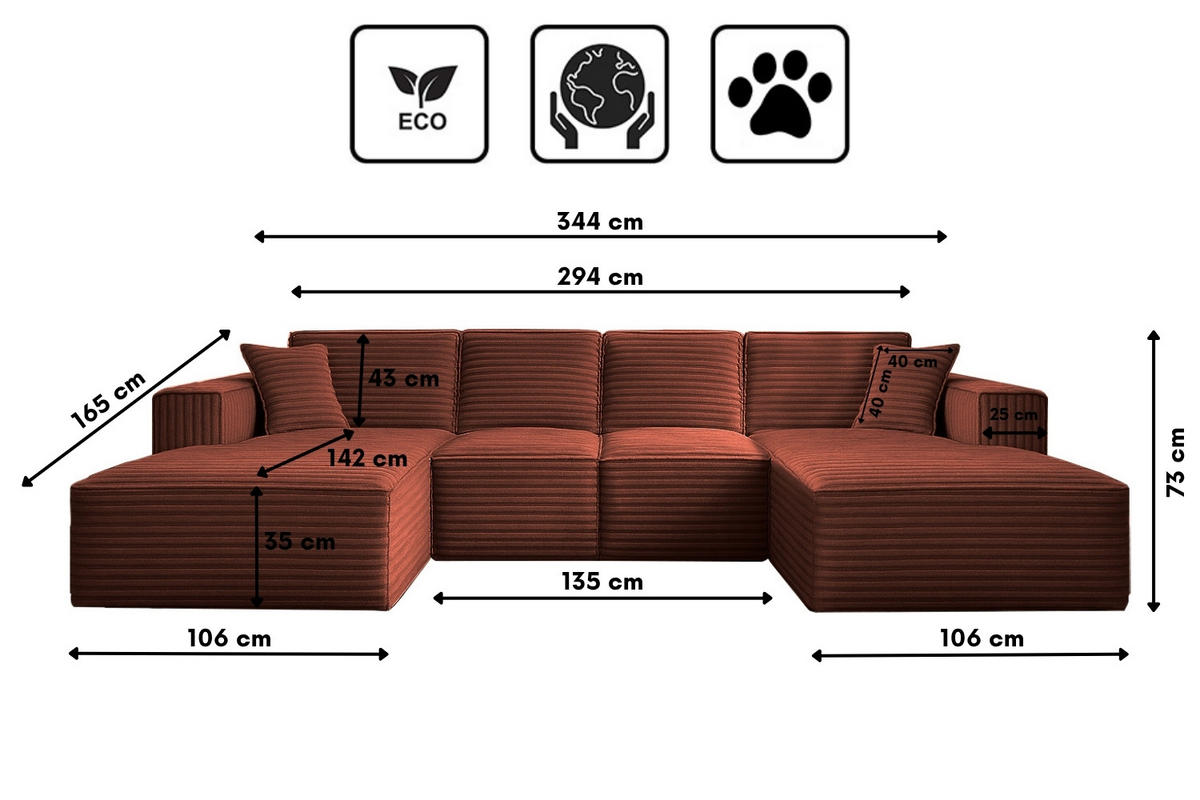 ECKSOFA Siena U ein Stil, der zum Entspannen einlädt, Stoff Velo Kupfer - Kupferfarben, Holz/Textil (344/73/165cm) - Kaiser Möbel
