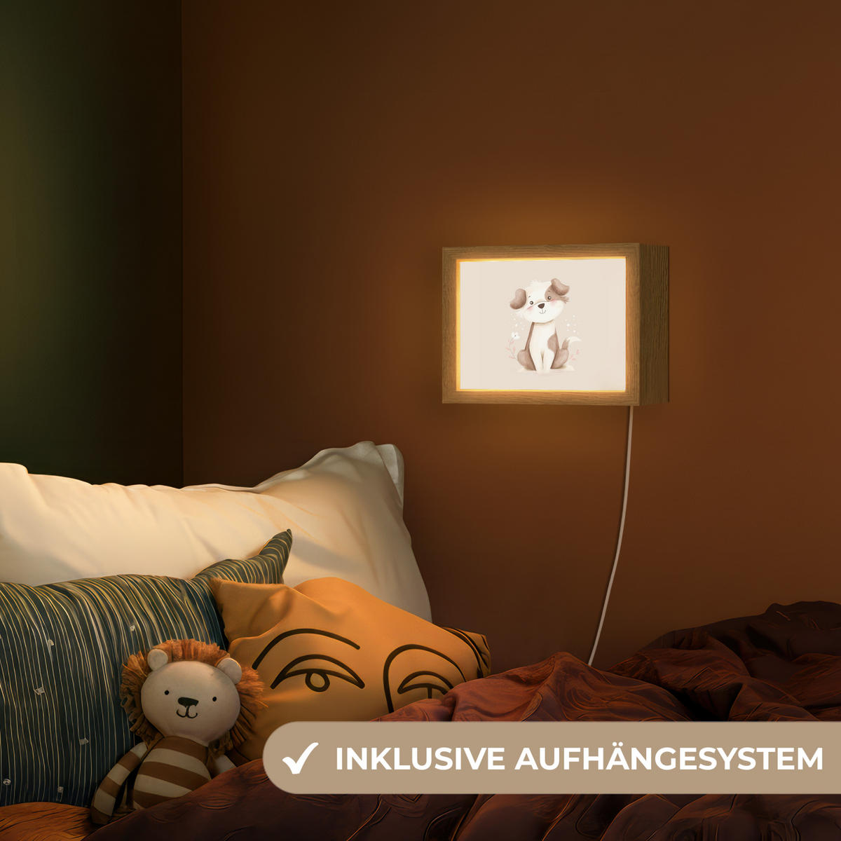 NACHTTISCHLAMPE Hund - Gefleckt - Braun 20x15 cm - Beige, Holzwerkstoff (8/20/15cm)