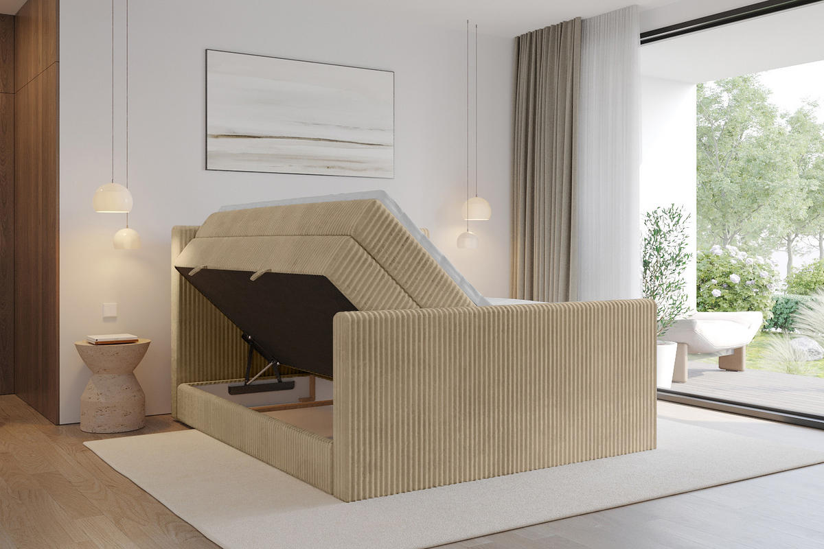 BOXSPRINGBETT mit Matratze H3|H4 und Lattenrost - TOLO-Z KING 140x200 Cord - Beige - Beige, Holzwerkstoff (140/200cm) - ALTDECOR