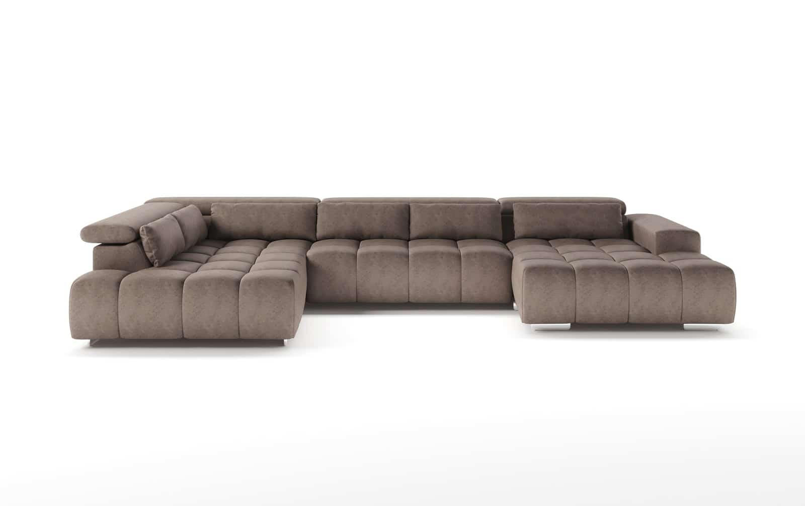 WOHNLANDSCHAFT XXL mit verstellbaren Kopflehnen - Beige/Silberfarben, Textil/Metall (409/73/225cm) - Cotta