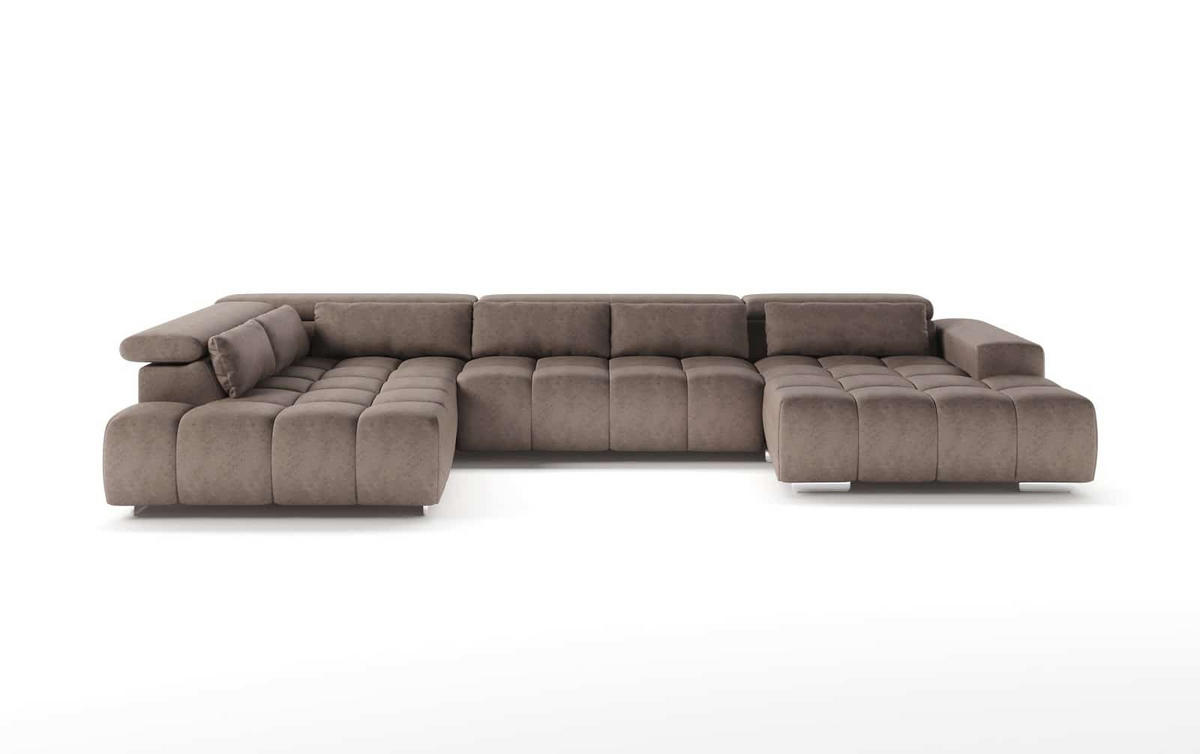 WOHNLANDSCHAFT XXL mit verstellbaren Kopflehnen - Beige/Silberfarben, Textil/Metall (409/73/225cm) - Cotta