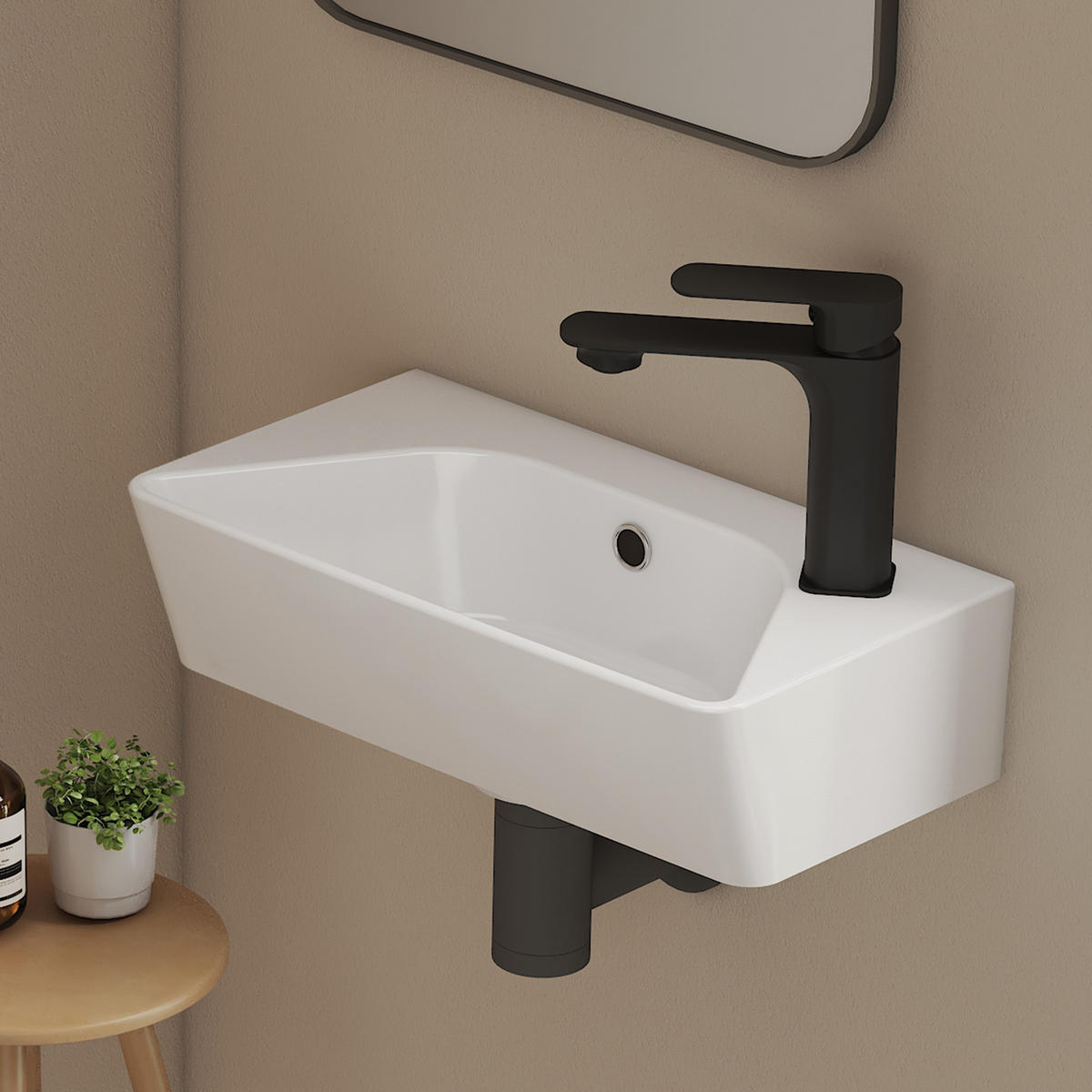 HANDWASCHBECKEN Rechts-Wasserhahnloch 40 / 22,5 / 13 cm - Weiß, Keramik (40/13/22.5cm) - EMKE