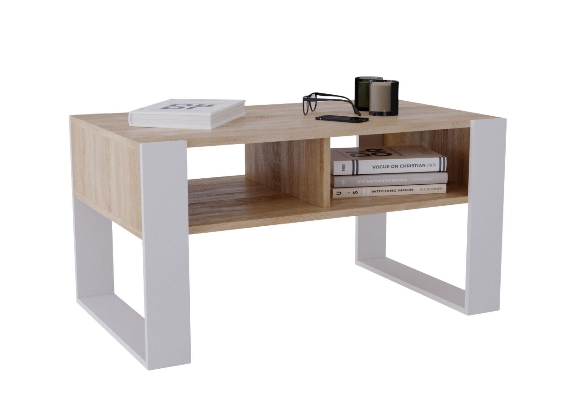 COUCHTISCH Holzwerkstoff rechteckig stabil Sonoma Eiche 45/53,6/92cm - Weiß/Sonoma Eiche, Holzwerkstoff (53.6/92/45cm) - CraftPAK